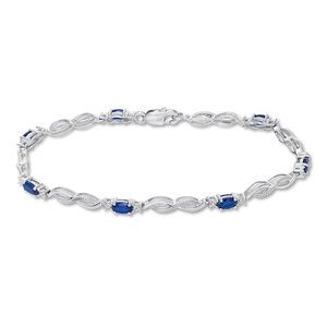 Lab Created Sapphire Bracelet With Diamonds And Sterling Silver